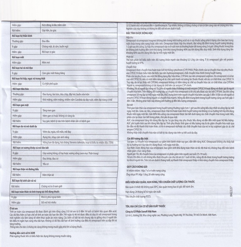 Viên nang cứng Mepraz 20mg Sanofi điều trị loét dạ dày tá tràng, viêm thực quản trào ngược (7 vỉ x 4 viên)