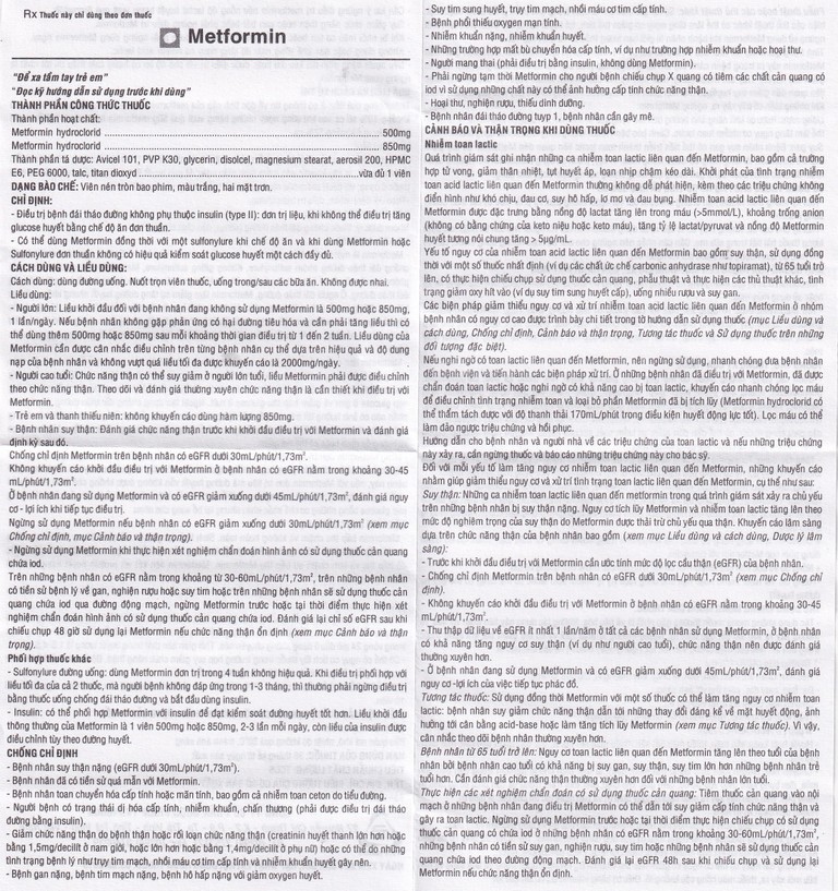 Thuốc Metformin 500mg TV Pharm điều trị đái tháo đường (10 vỉ x 10 viên)