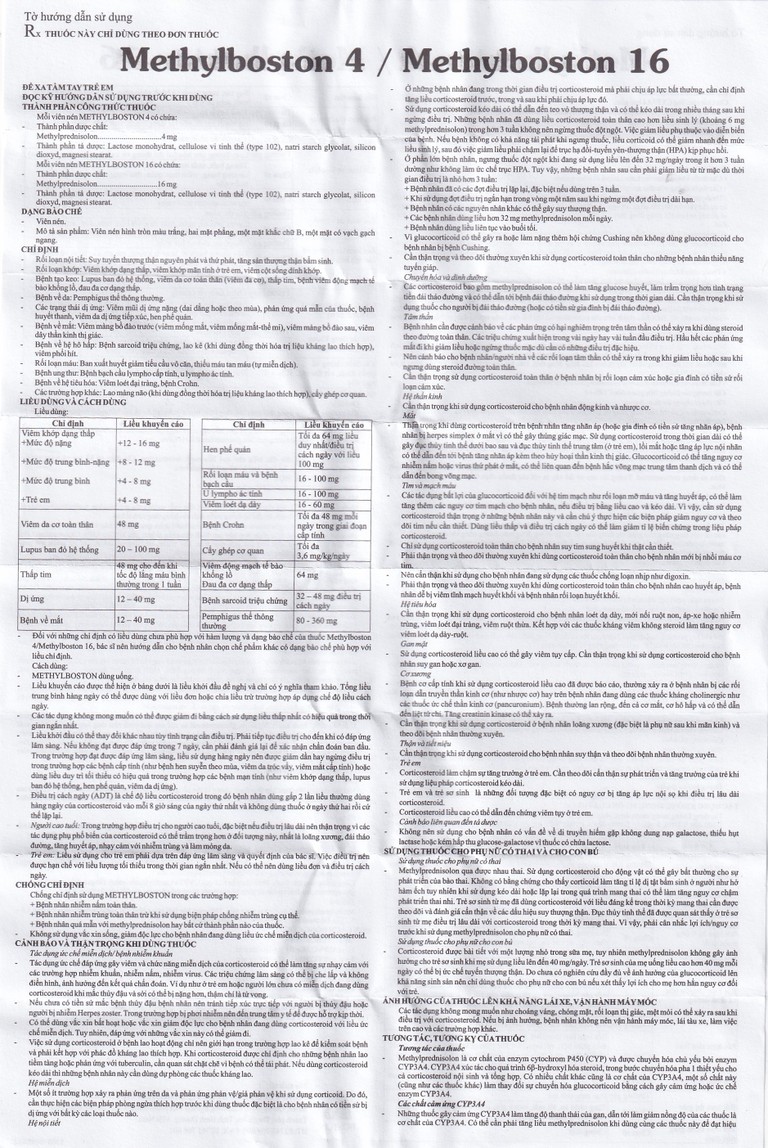 Thuốc Methylboston 16 Boston kháng viêm, điều trị suy tuyến thượng thận, viêm khớp, lupus ban đỏ (3 vỉ x 10 viên)