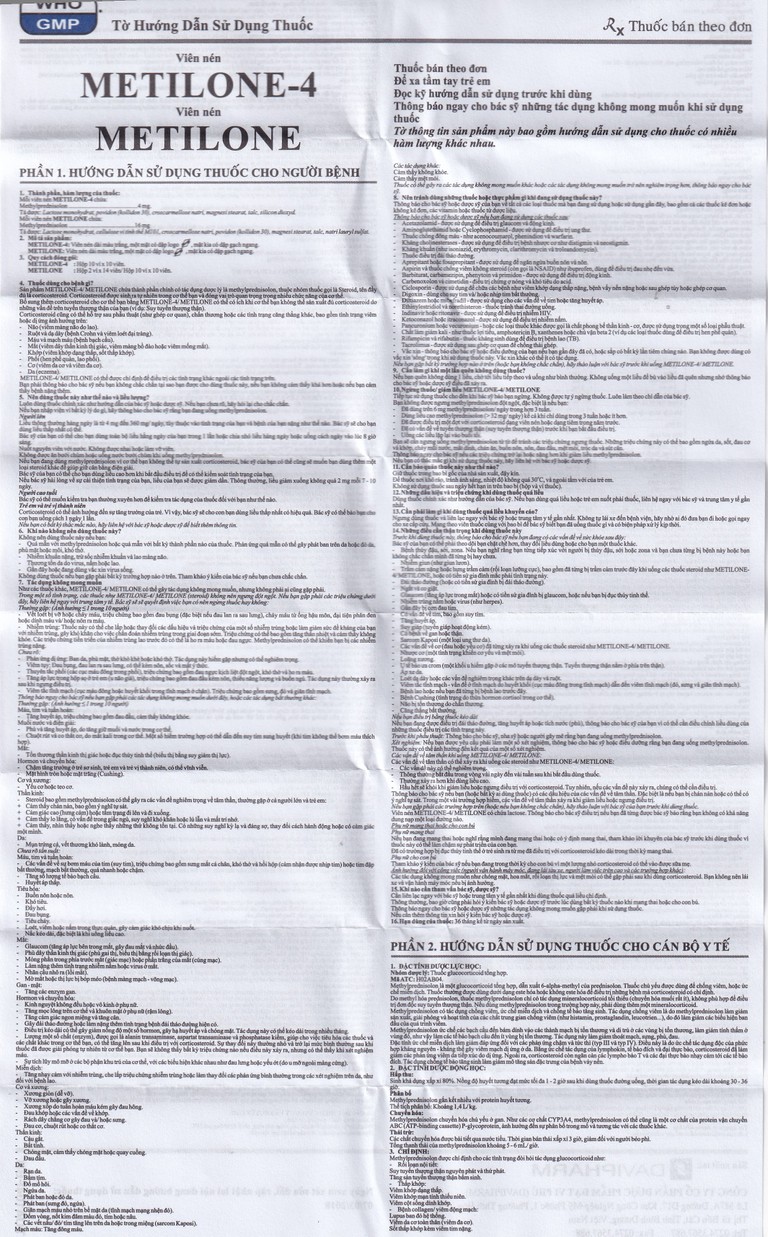 Thuốc Metilone 16mg DaViPharm kháng viêm, rối loạn nội tiết, viêm khớp (2 vỉ x 14 viên)