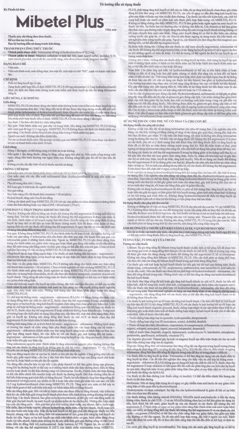 Viên nén Mibetel Plus Hasan điều trị tăng huyết áp vô căn (3 vỉ x 10 viên)