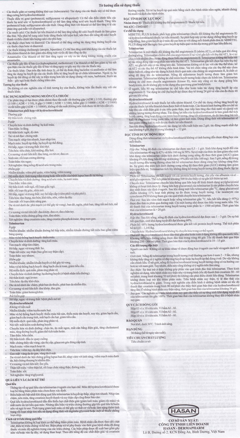 Viên nén Mibetel Plus Hasan điều trị tăng huyết áp vô căn (3 vỉ x 10 viên)