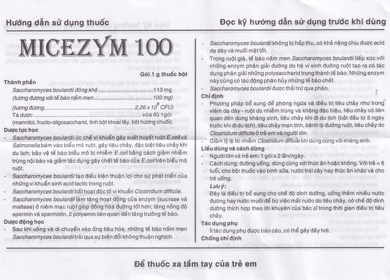 Thuốc bột Micezym 100 Hasan phòng ngừa và điều trị tiêu chảy (30 gói x 1g))
