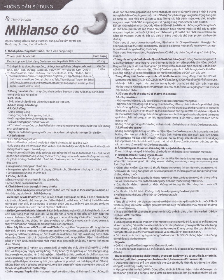 Thuốc Miklanso 60mg Hdpharma điều trị viêm thực quản có trợt loét (3 vỉ x 10 viên)