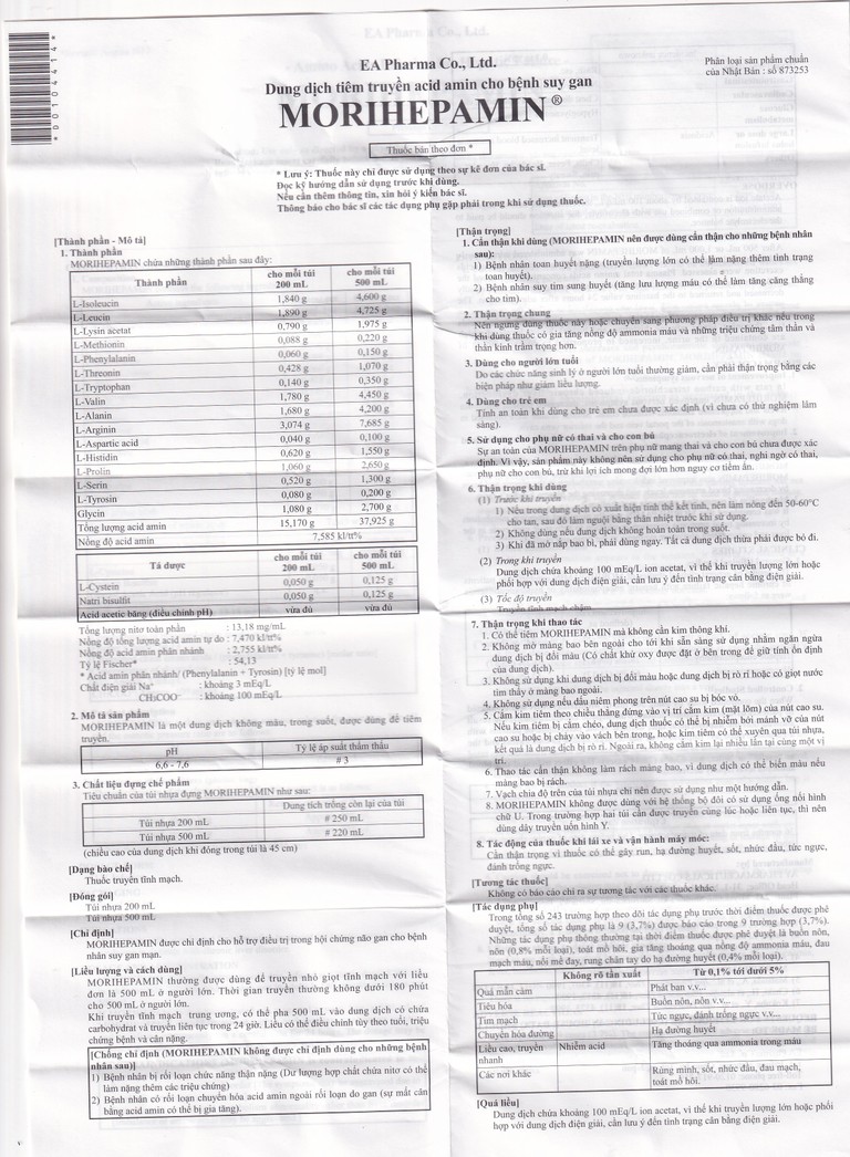 Dung dịch truyền Morihepamin Ajinomoto điều trị hội chứng não gan (200ml) 