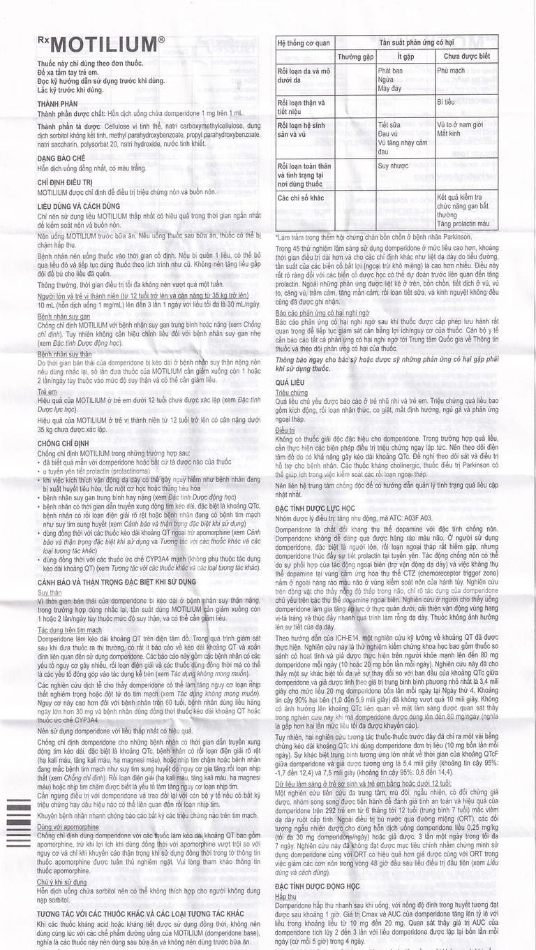 Hỗn dịch uống Motilium Janssen điều trị triệu chứng nôn và buồn nôn (100ml)