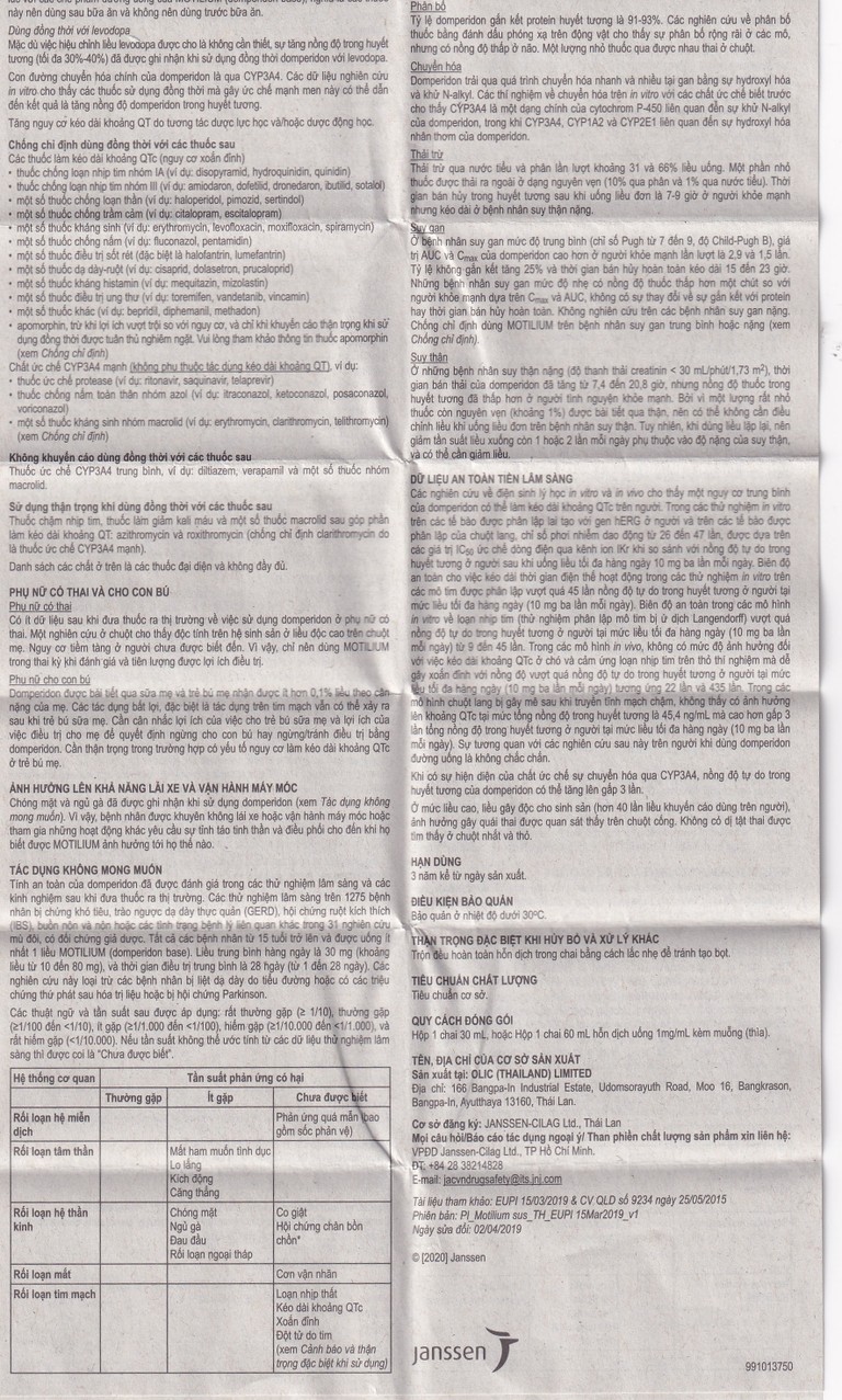 Hỗn dịch uống Motilium Janssen điều trị triệu chứng nôn và buồn nôn (60ml)