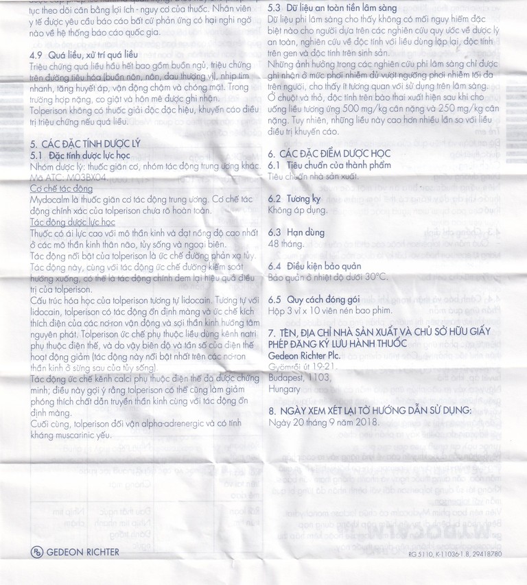 Viên nén Mydocalm 150 Gedeon điều trị sự tăng trương lực cơ xương (3 vỉ x 10 viên)