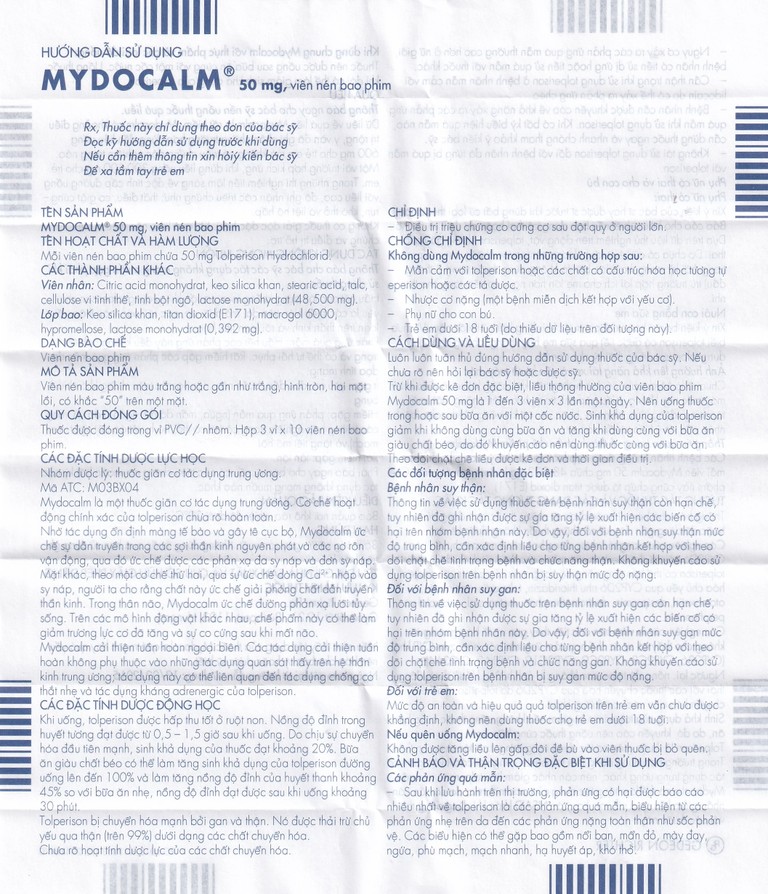 Viên nén Mydocalm 50mg Gedeon điều trị triệu chứng co cứng cơ sau đột quỵ (3 vỉ x 10 viên) 