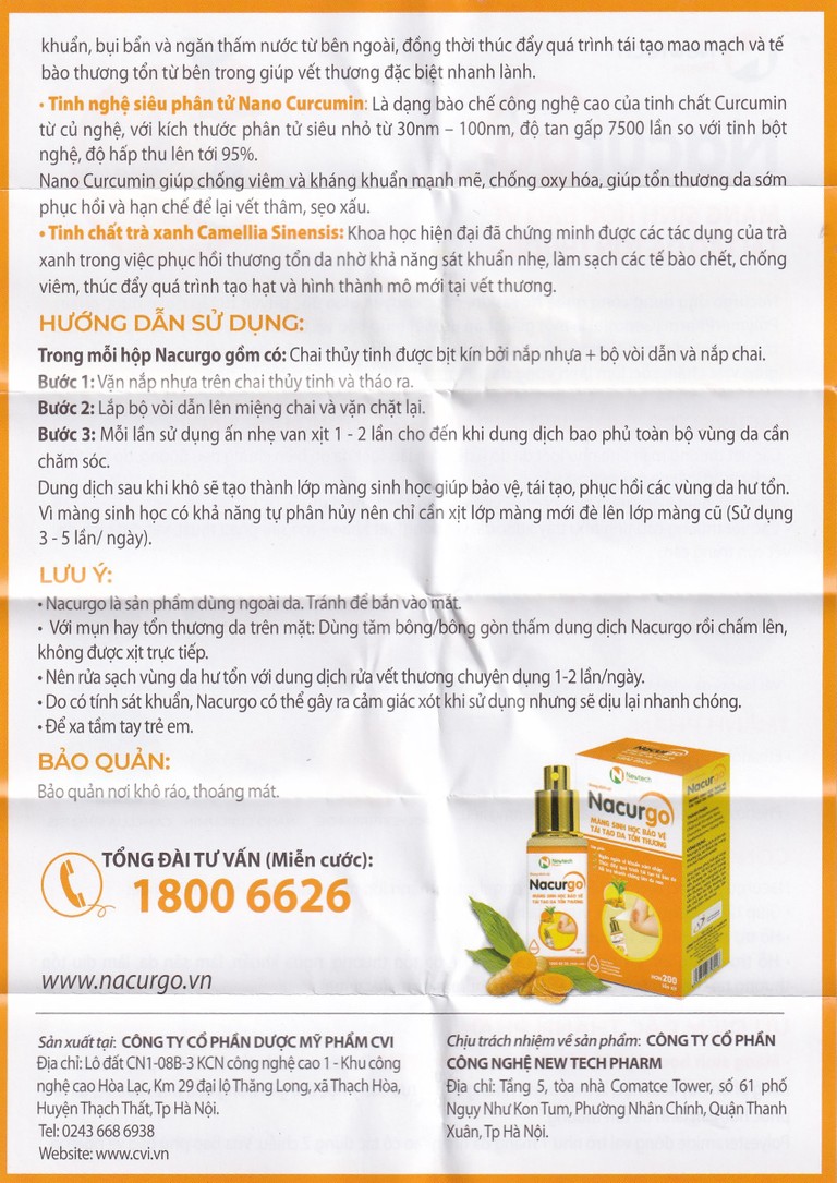 Dung dịch xịt Nacurgo Newtech tạo màng sinh học và bảo vệ da tổn thương (12ml)