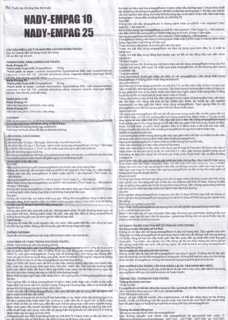 Thuốc Nady-Empag 10 Nadyphar điều trị đái tháo đường típ 2 (3 vỉ x 10 viên)