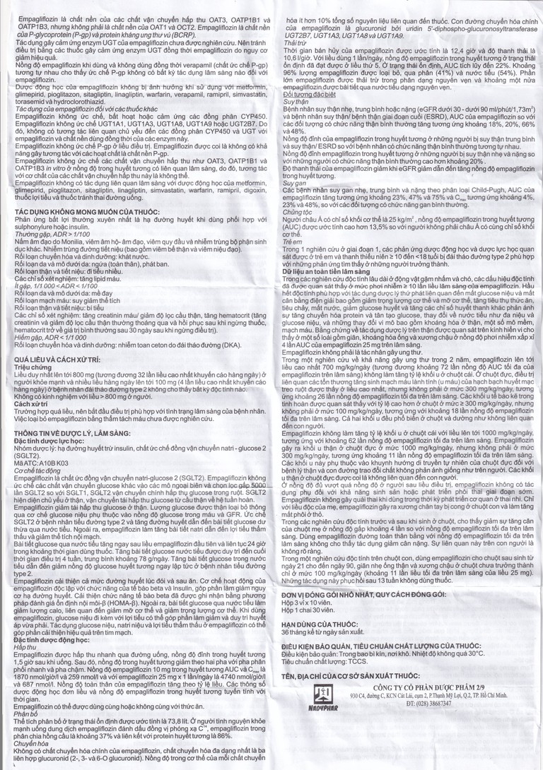 Thuốc Nady-Empag 10 Nadyphar điều trị đái tháo đường típ 2 (3 vỉ x 10 viên)