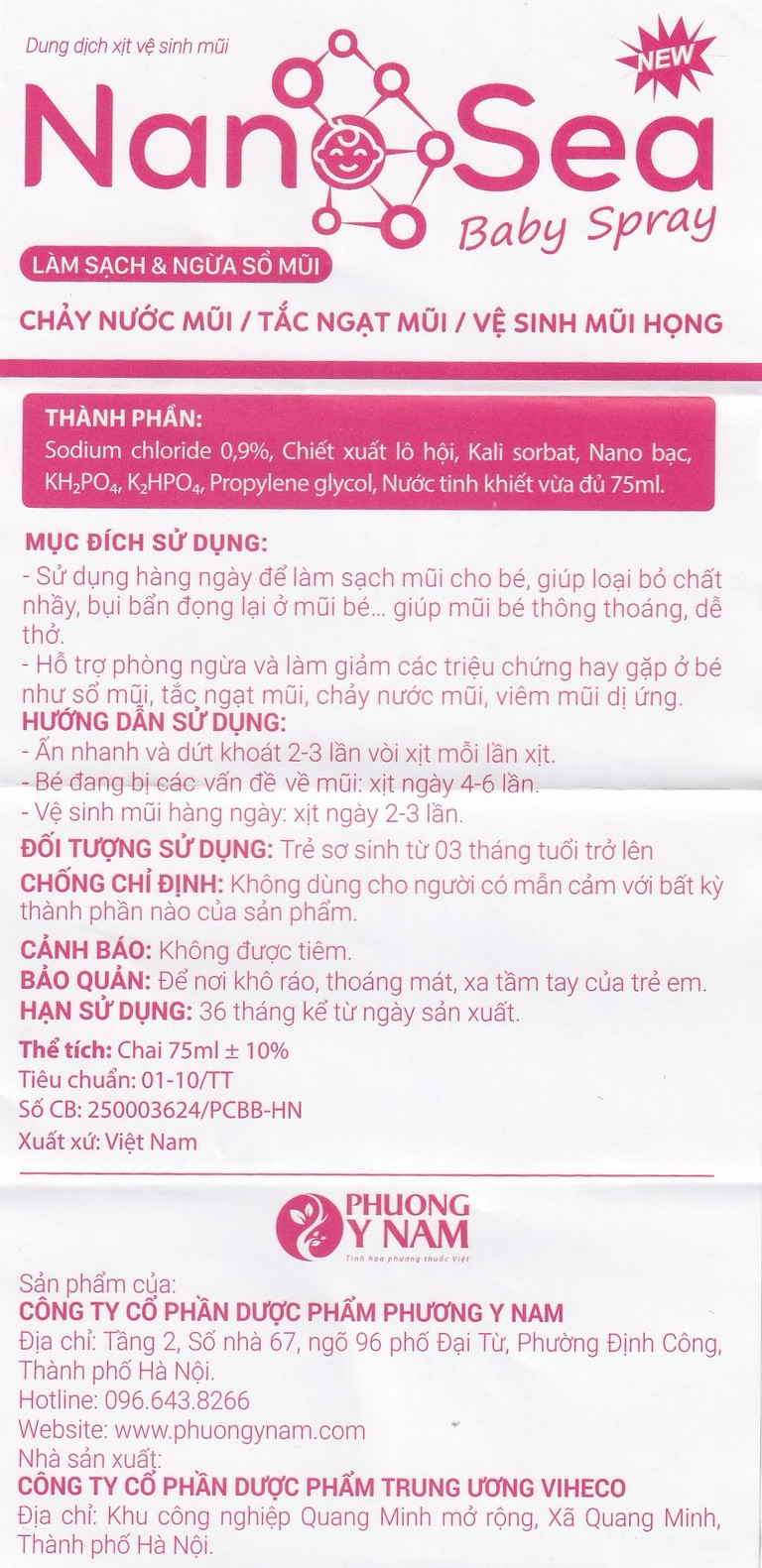 Dung dịch xịt vệ sinh mũi NanoSea Baby Spray giúp làm sạch và ngừa sổ mũi cho bé (75ml)