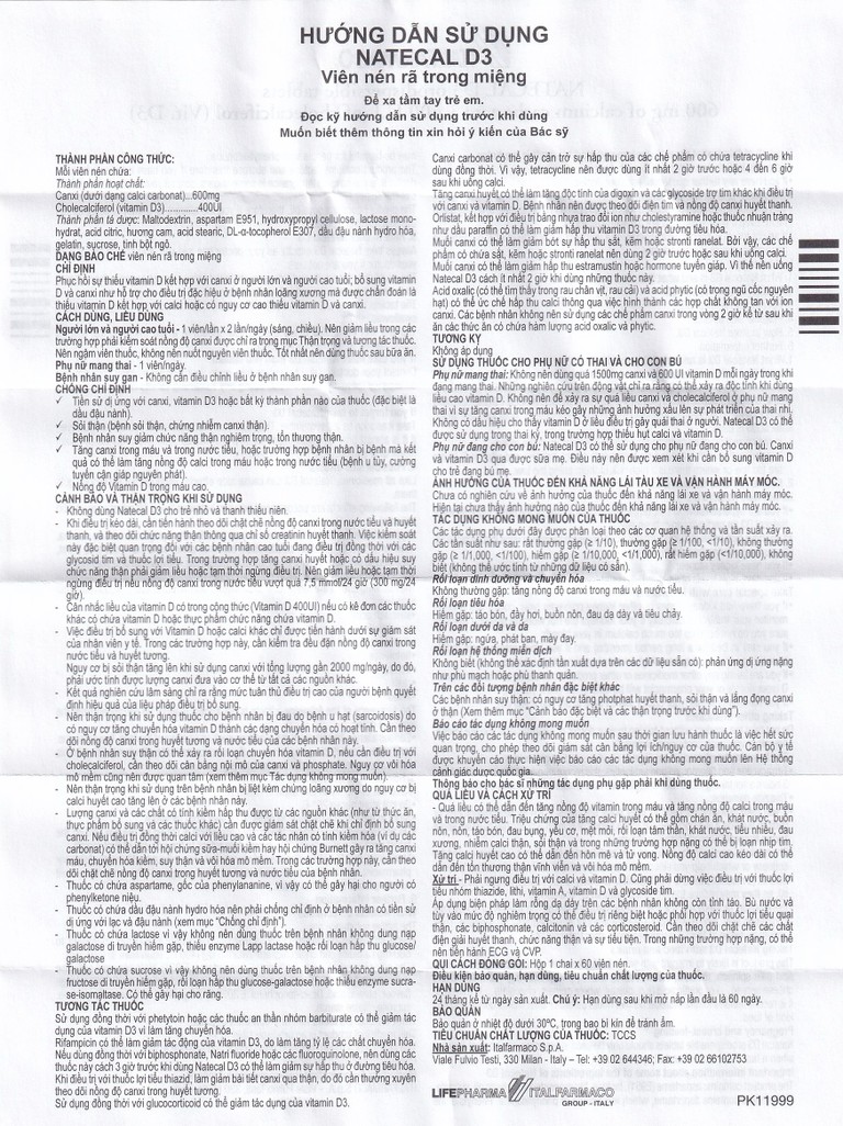 Viên nén Natecal D3 Italfarmaco điều trị và phục hồi thiếu vitamin D (60 viên)