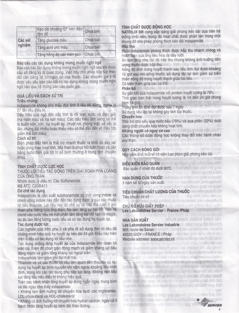 Viên nén Natrilix SR Servier điều trị tăng huyết áp nguyên phát (3 vỉ x 10 viên)