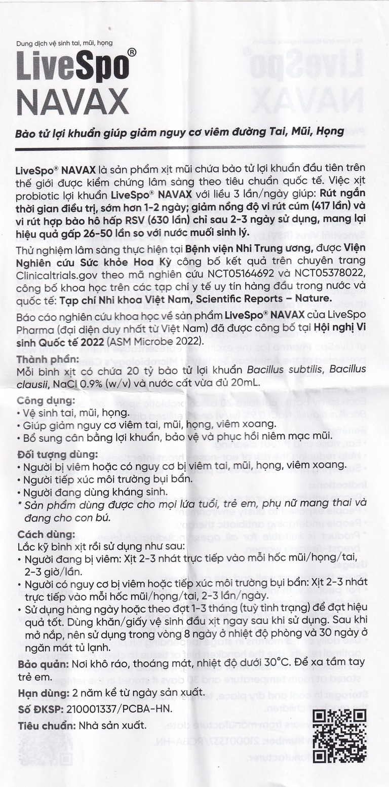 Dung dịch vệ sinh tai mũi họng LiveSpo Navax 20ml 