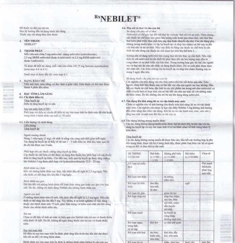 Viên nén Nebilet 5mg Menarini điều trị tăng huyết áp và suy tim mạn tính (1 vỉ x 14 viên)
