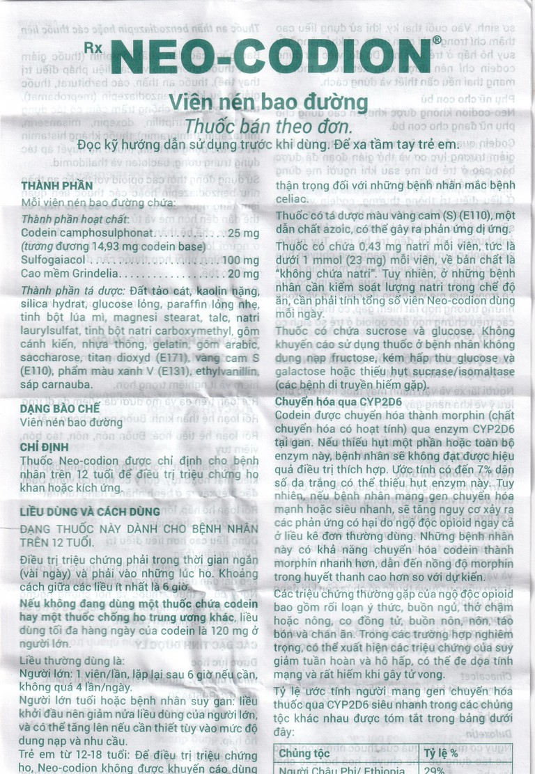 Viên nén Neo-Codion Bouchara điều trị triệu chứng ho khan (2 vỉ x 10 viên)