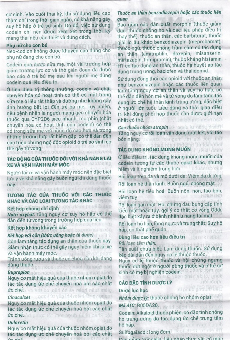 Viên nén Neo-Codion Bouchara điều trị triệu chứng ho khan (2 vỉ x 10 viên)