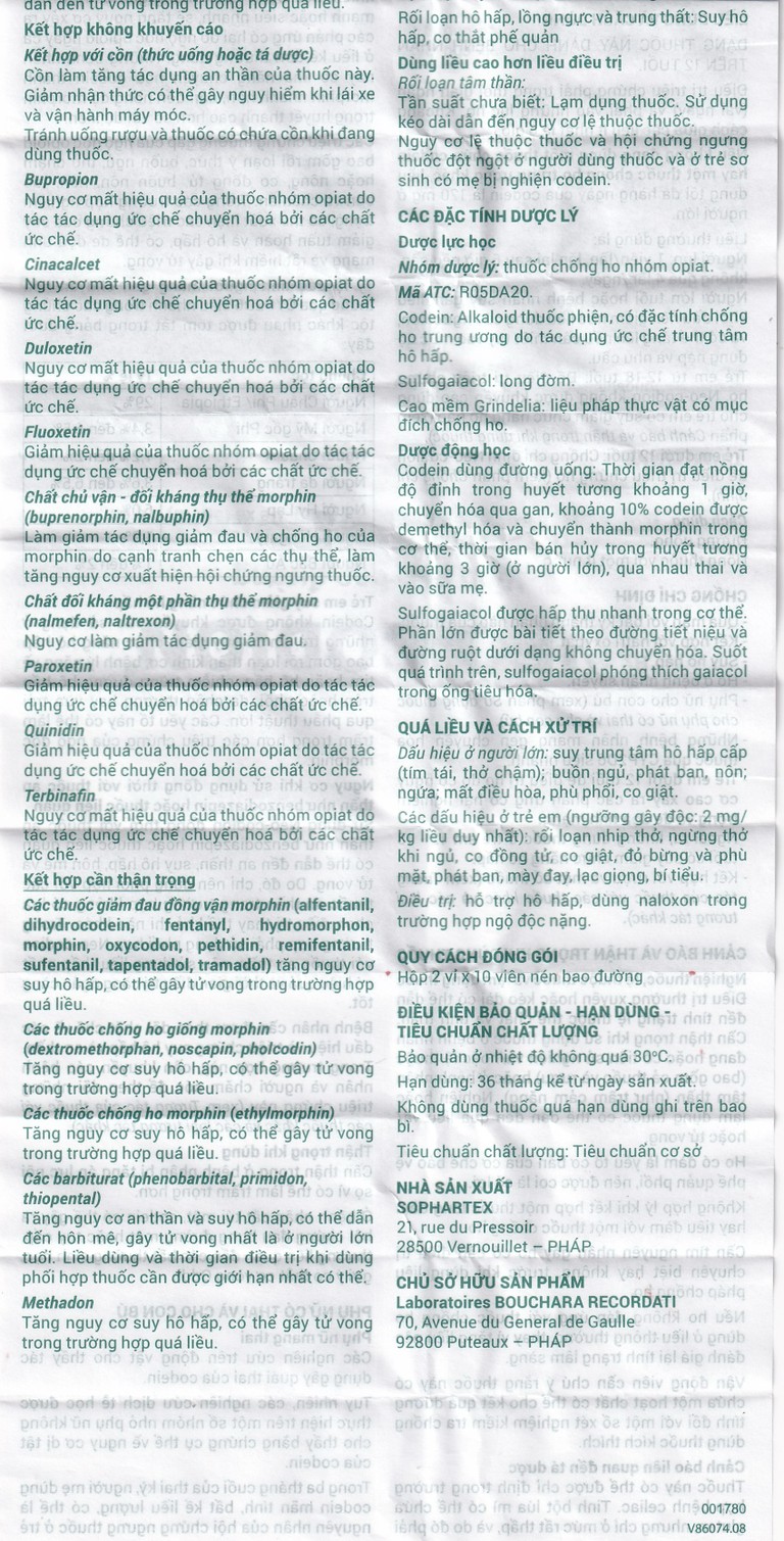 Viên nén Neo-Codion Bouchara điều trị triệu chứng ho khan (2 vỉ x 10 viên)