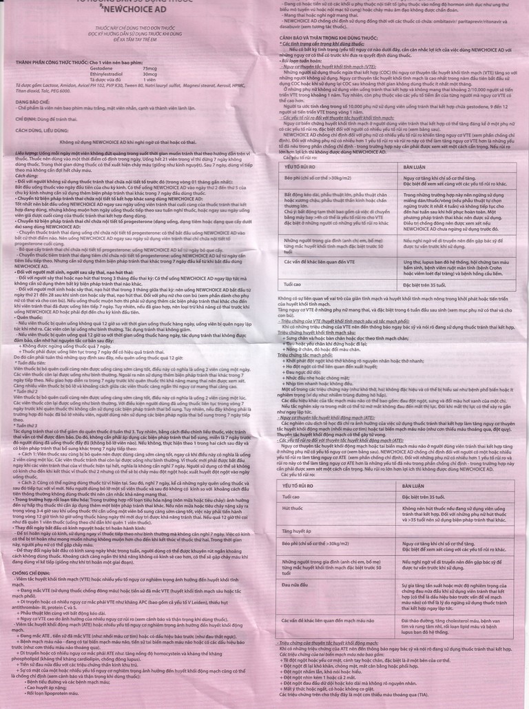 Thuốc tránh thai hàng ngày New Choice AD Advanced Formula Nam Hà (1 vỉ x 21 viên)