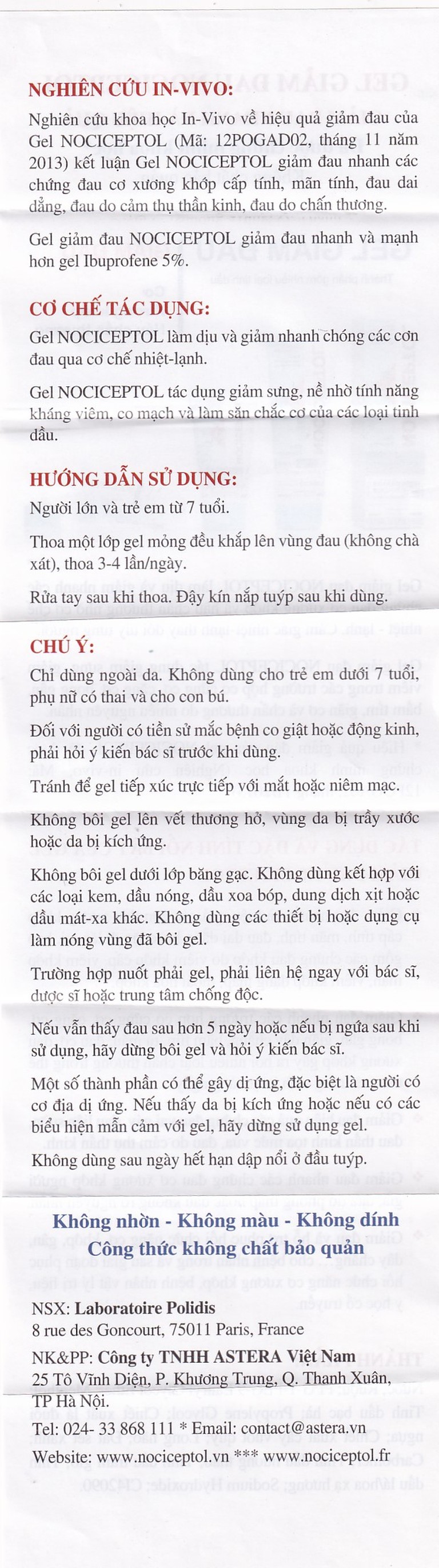 Gel bôi ngoài da Nociceptol Gel giảm đau, nhức, mỏi cơ, xương, khớp, chấn thương, giảm bầm tím, sưng nề (60ml)
