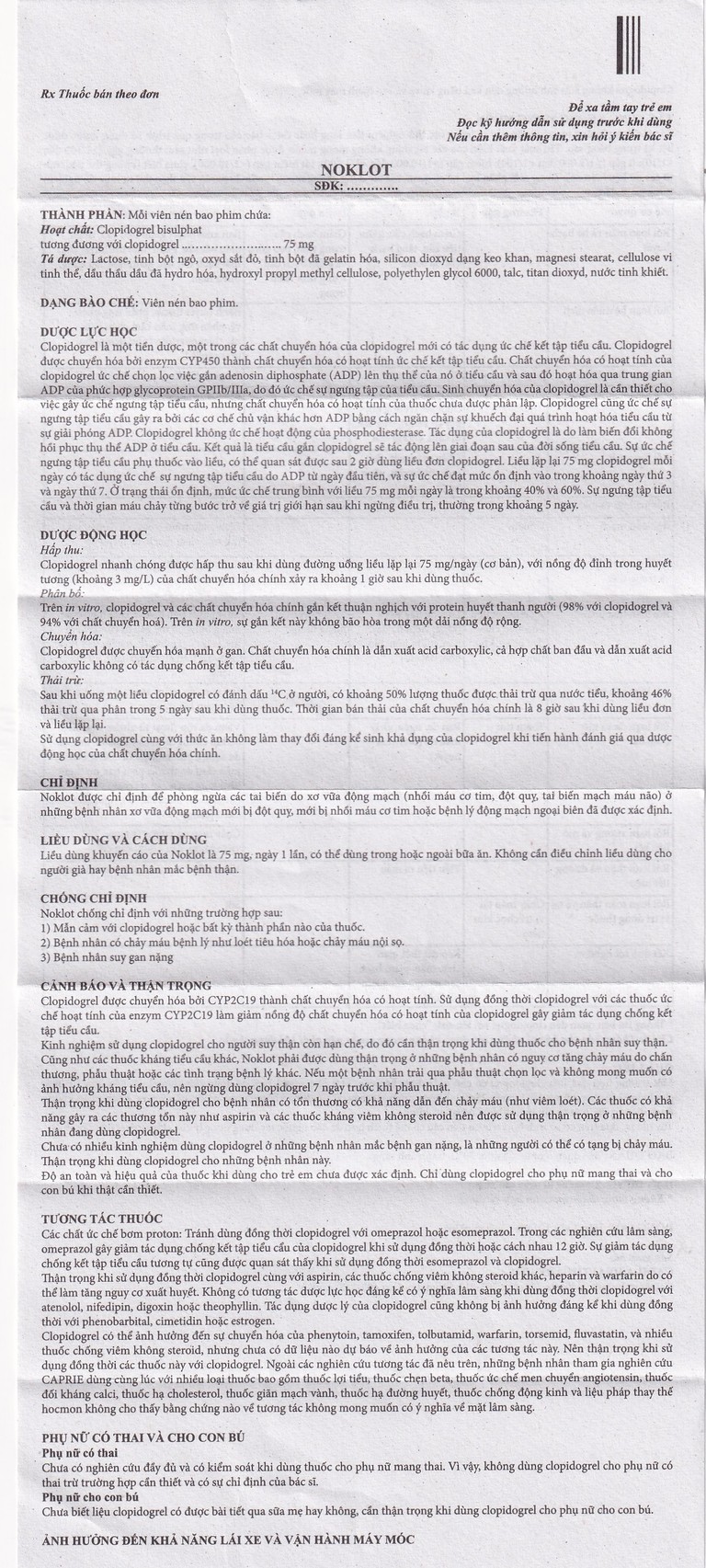 Viên nén Noklot 75mg Cadila phòng ngừa tai biến xơ vữa động mạch (3 vỉ x 10 viên)