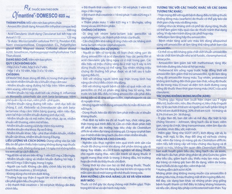 Thuốc Ofmantine Domesco 625mg điều trị nhiễm khuẩn đường hô hấp, đường tiết niệu - sinh dục (2 vỉ x 7 viên)
