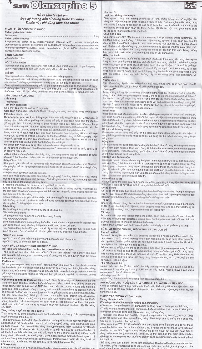 Thuốc Savi Olanzapine 5 điều trị bệnh tâm thần phân liệt (3 vỉ x 10 viên) 