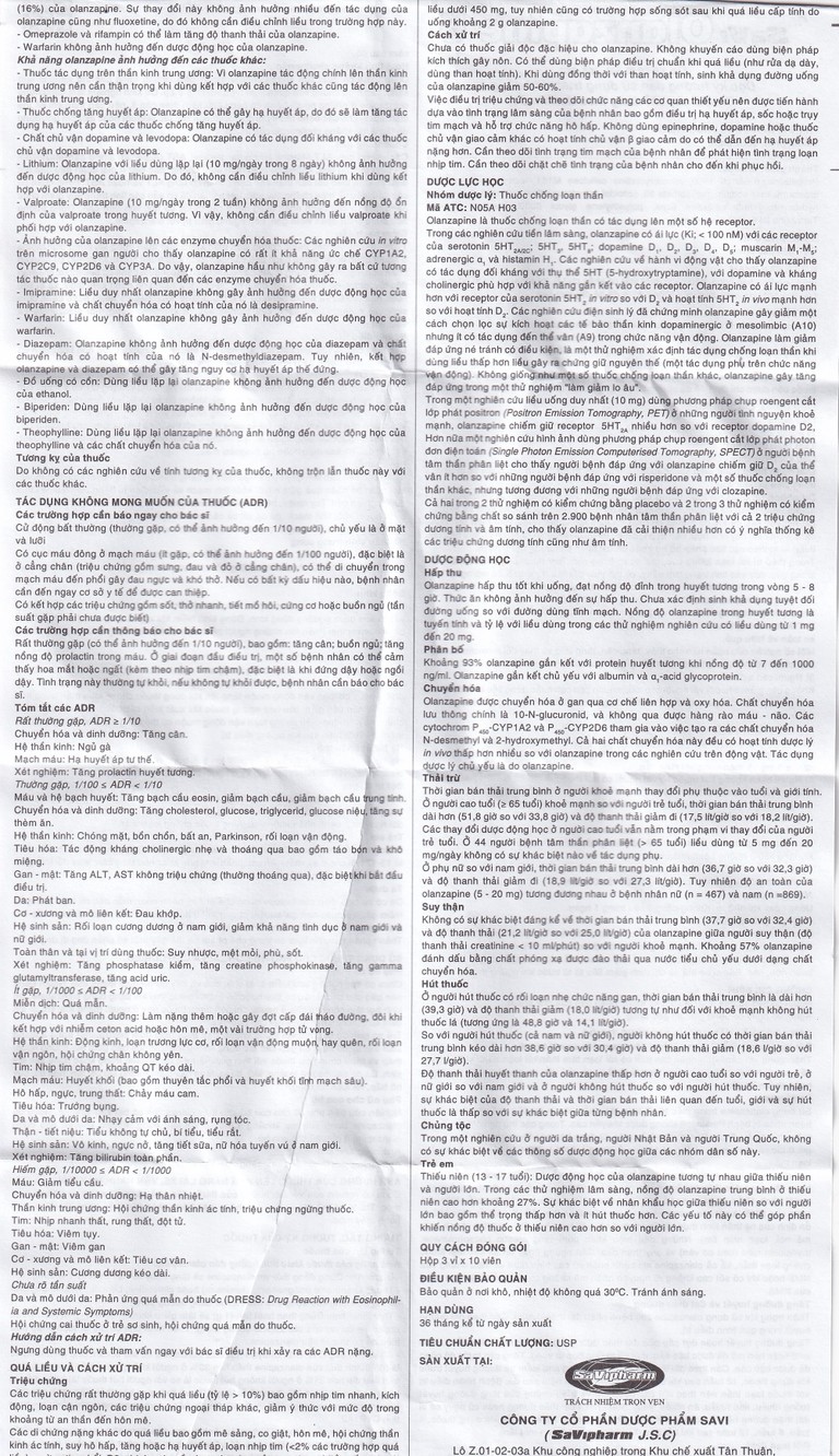 Thuốc Savi Olanzapine 5 điều trị bệnh tâm thần phân liệt (3 vỉ x 10 viên) 