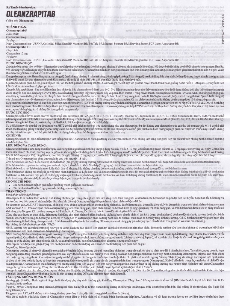 Viên nén Oleanzrapitab 5 Sun Pharma điều trị bệnh tâm thần phân liệt (5 vỉ x 10 viên)