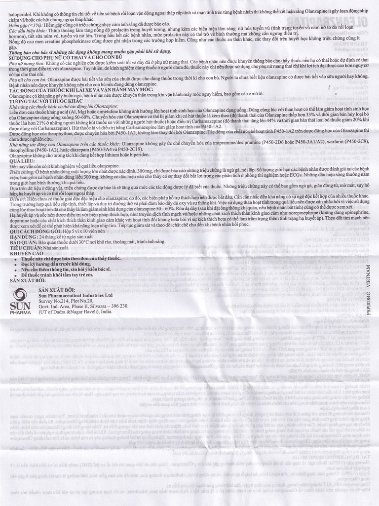 Viên nén Oleanzrapitab 5 Sun Pharma điều trị bệnh tâm thần phân liệt (5 vỉ x 10 viên)