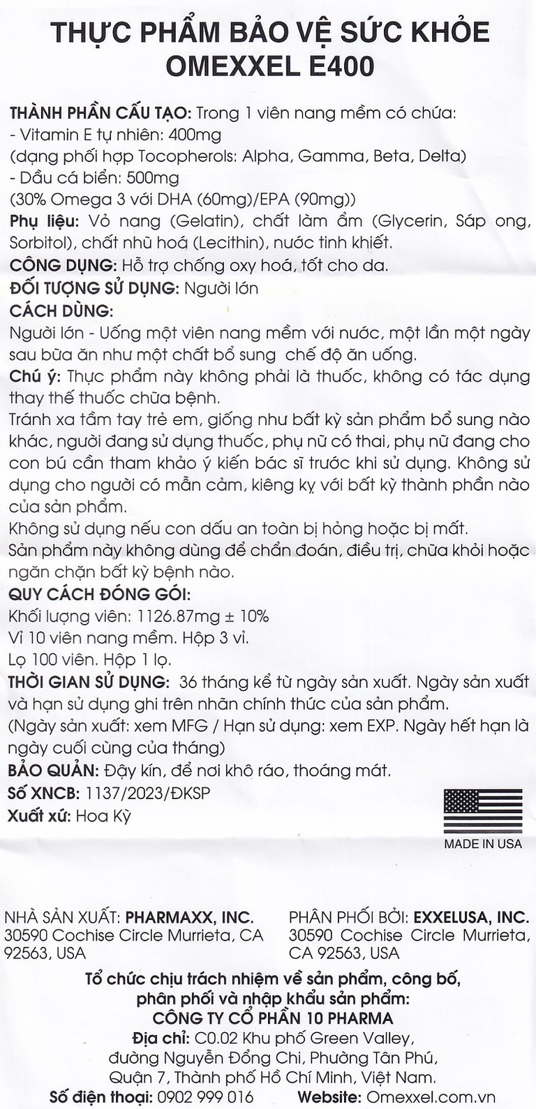 Thực phẩm bảo vệ sức khỏe Omexxel E400 hỗ trợ chống oxy hóa, tốt cho da (3 vỉ x 10 viên)