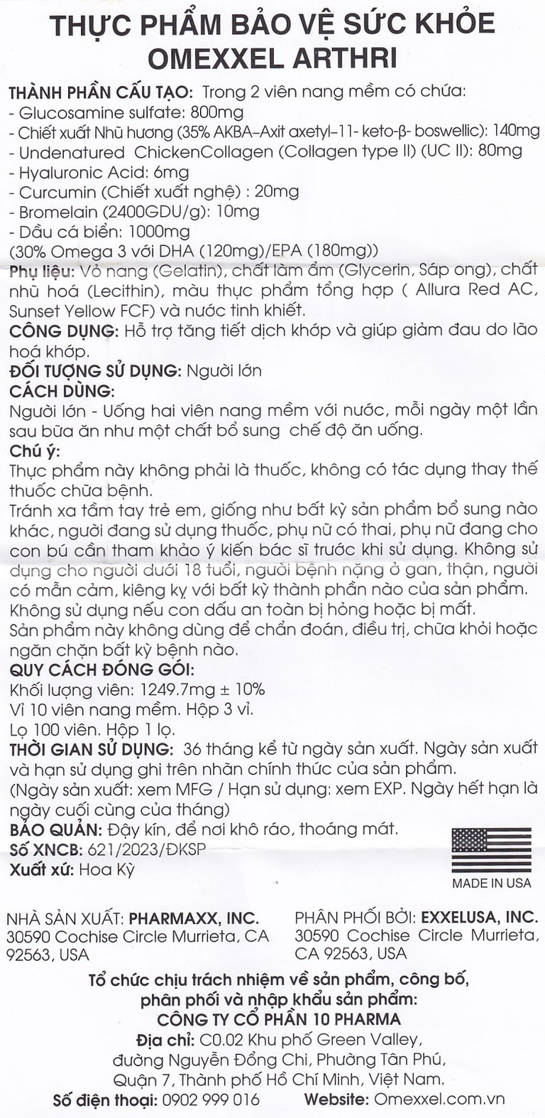 Viên nang mềm Omexxel Arthri hỗ trợ tăng tiết dịch khớp, giảm đau do lão hóa khớp (3 vỉ x 10 viên)