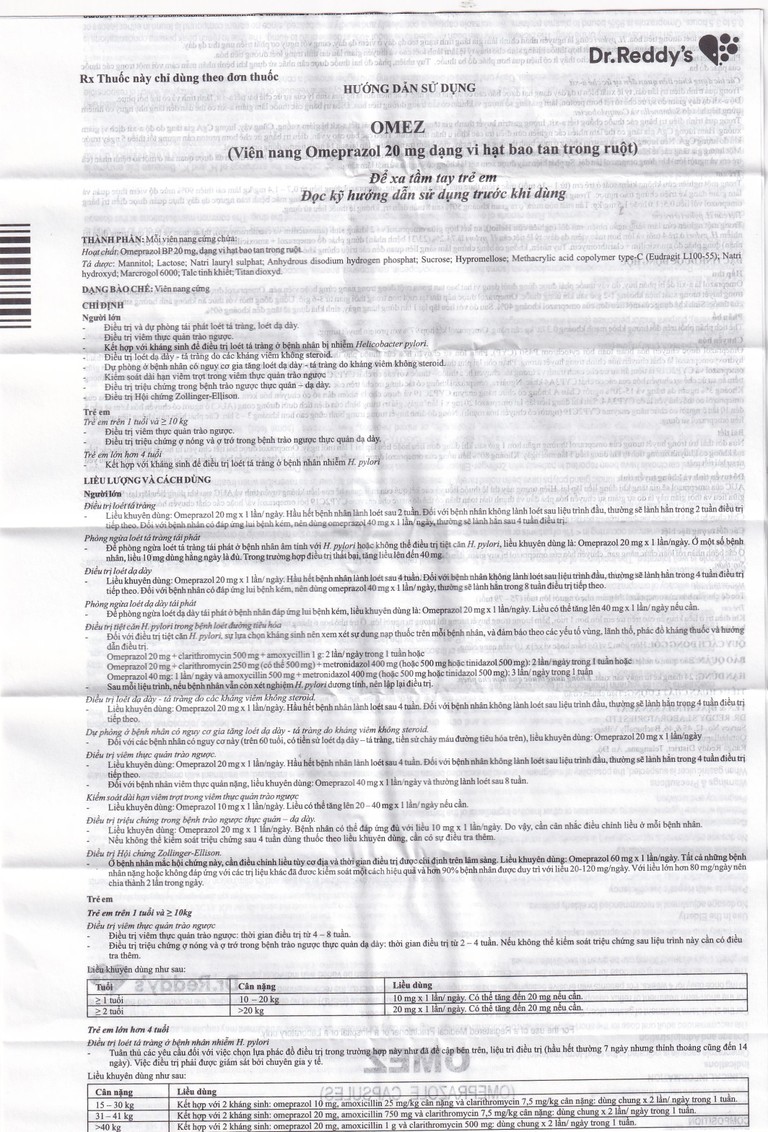 Viên nang cứng Omez 20mg Dr.Reddy's điều trị và dự phòng tái phát loét tá tràng (2 vỉ x 10 viên)
