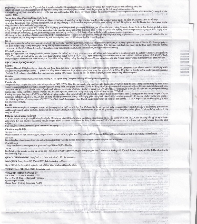 Viên nang cứng Omez 20mg Dr.Reddy's điều trị và dự phòng tái phát loét tá tràng (2 vỉ x 10 viên)