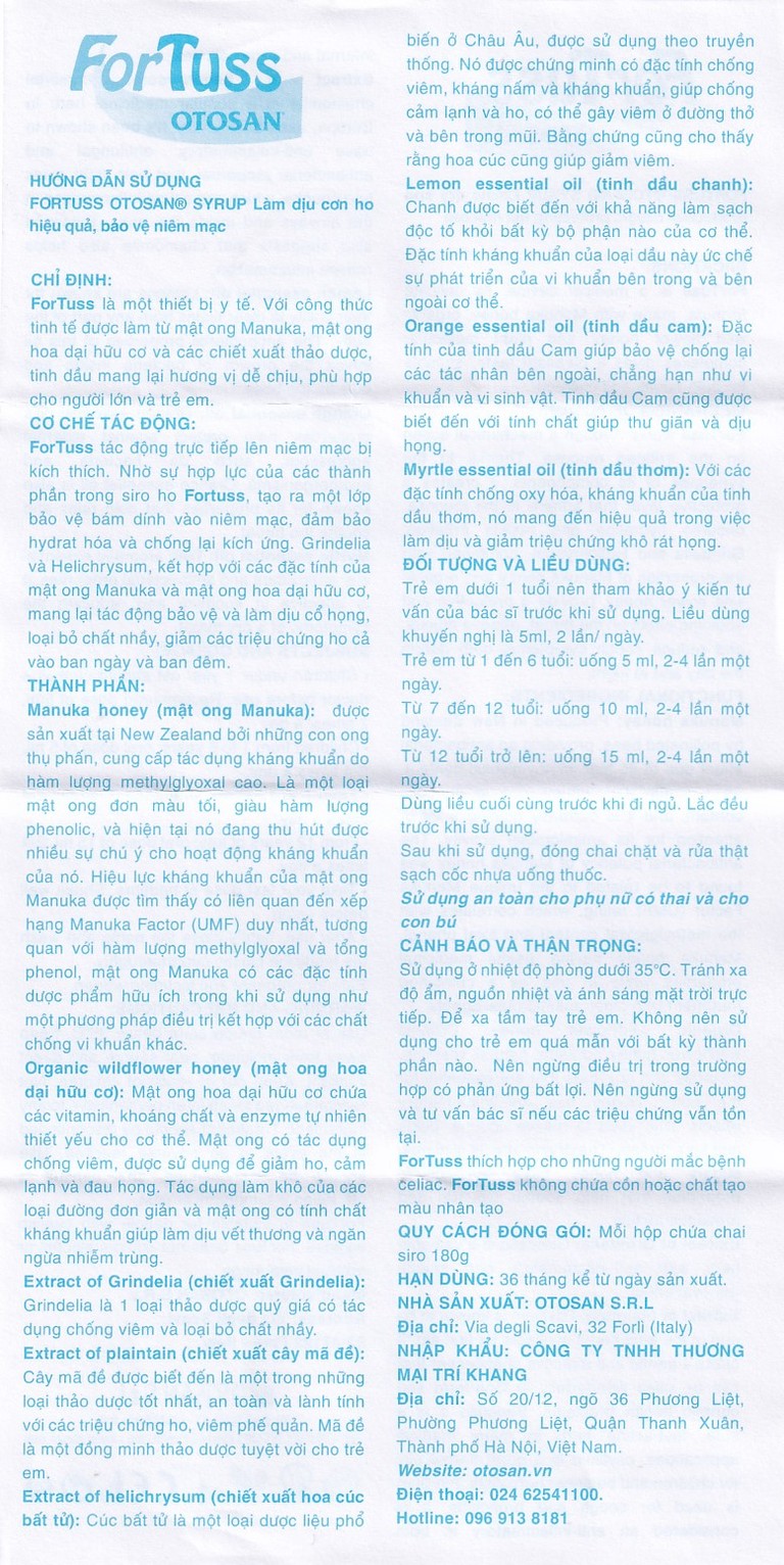 Siro ho Fortuss Otosan làm dịu cơn ho hiệu quả, bảo vệ niêm mạc (180g)