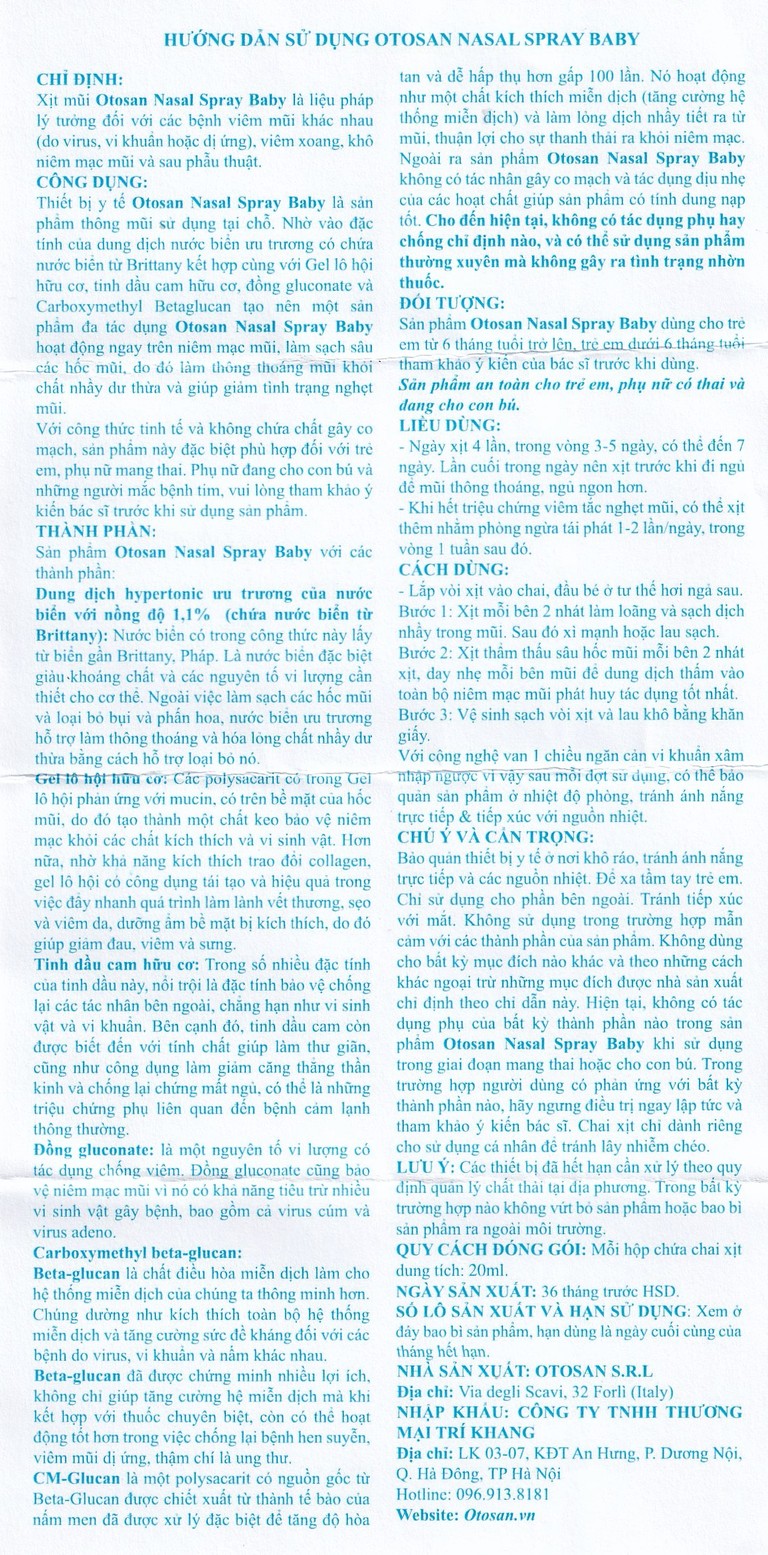 Xịt mũi Otosan Nasal Spray Baby 20ml hỗ trợ viêm mũi do virus, vi khuẩn, dị ứng