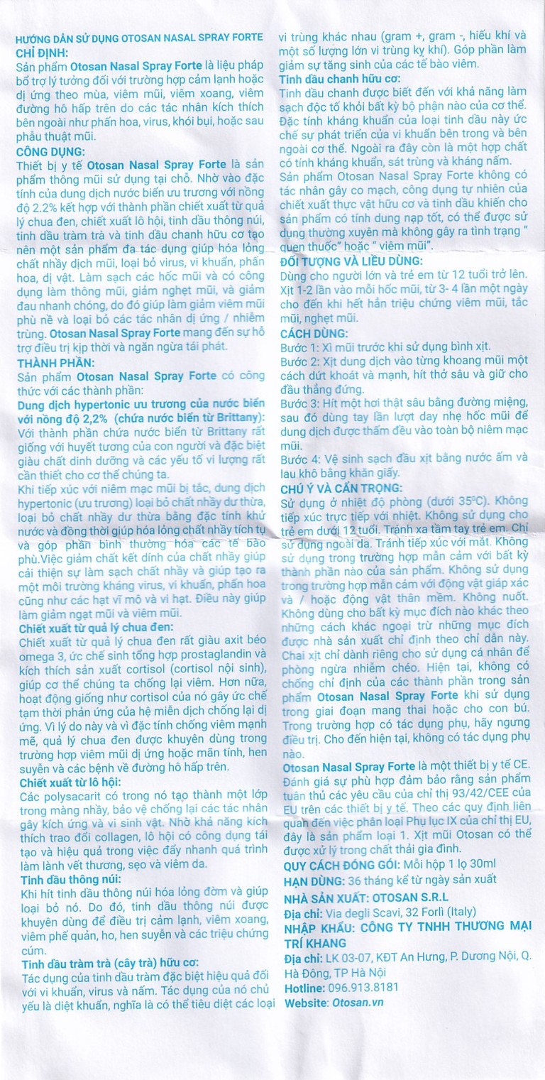 Dung dịch xịt mũi Otosan Nasal Spray Forte hỗ trợ điều trị viêm mũi, viêm xoang (30ml)
