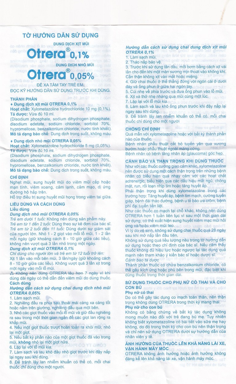 Dung dịch xịt mũi Otrera 0,1% An Thiên giảm nghẹt mũi và sung huyết mũi (10ml)