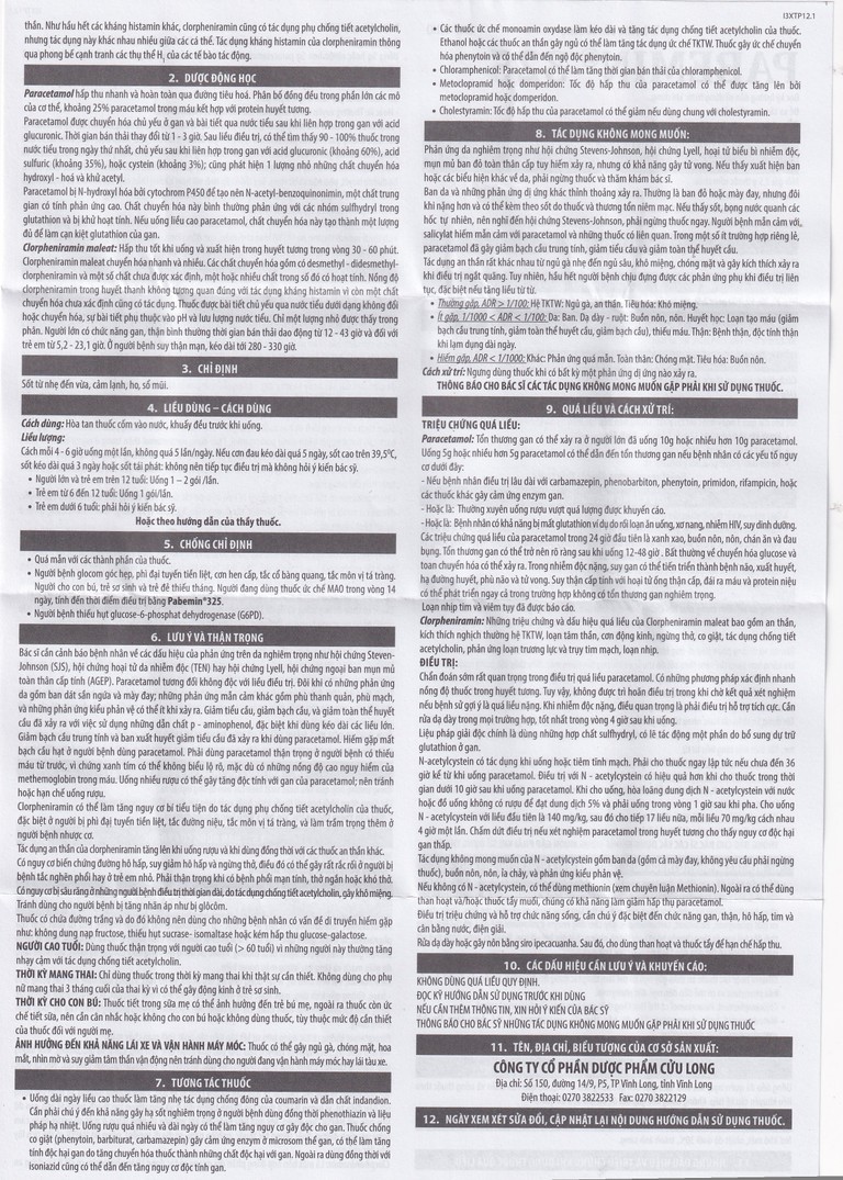 Cốm Pabemin 325 Pharimexco điều trị sốt từ nhẹ đến vừa, cảm lạnh, ho, sổ mũi (30 gói)