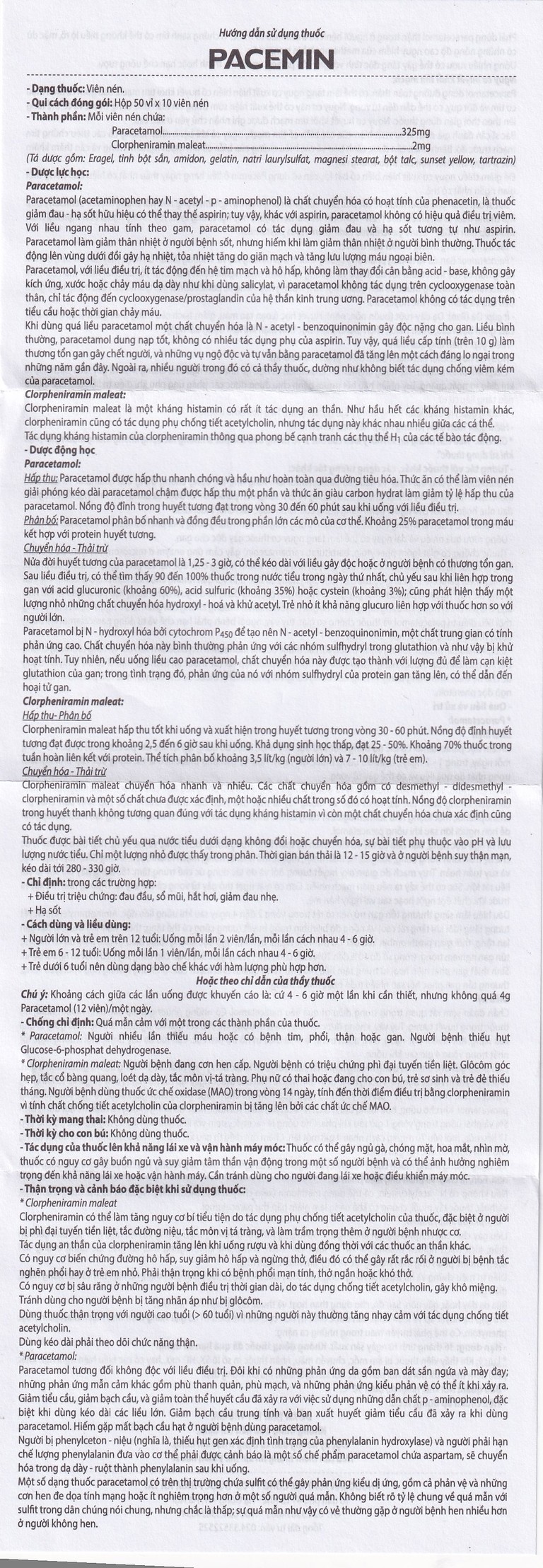 Viên nén Pacemin Hataphar điều trị triệu chứng đau đầu, sổ mũi, hắt hơi, giảm đau nhẹ (50 vỉ x 10 viên)