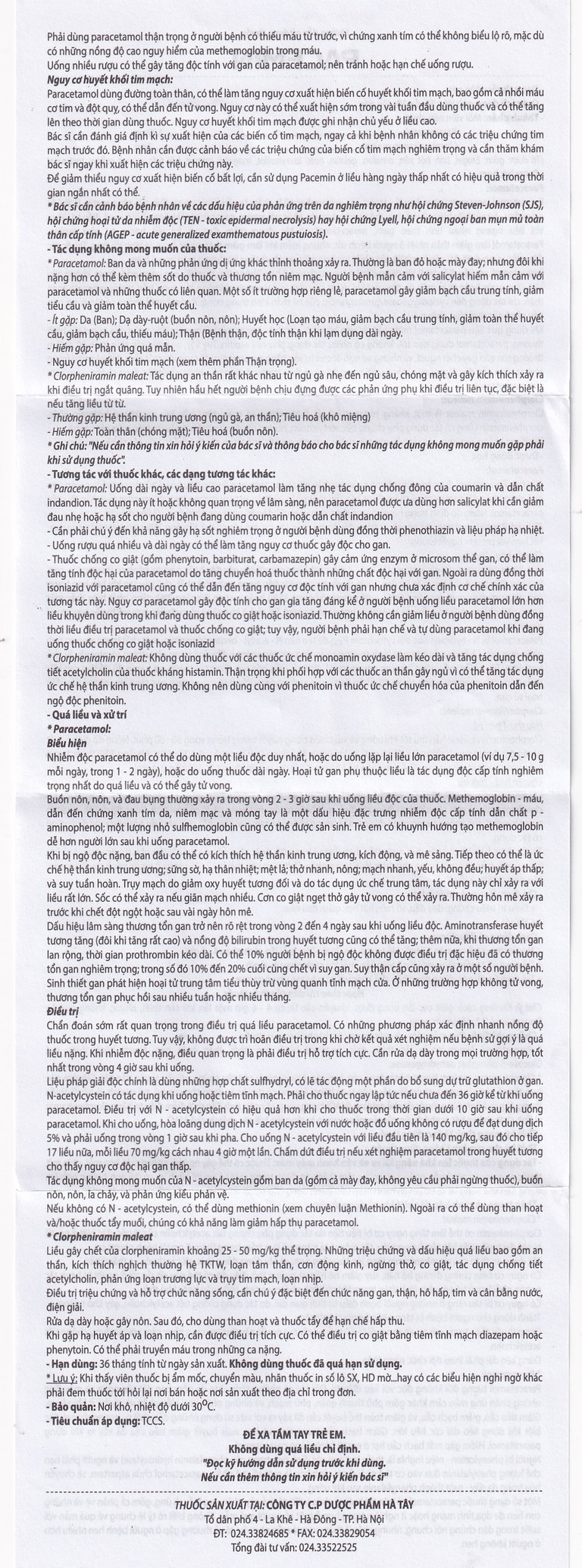 Viên nén Pacemin Hataphar điều trị triệu chứng đau đầu, sổ mũi, hắt hơi, giảm đau nhẹ (50 vỉ x 10 viên)