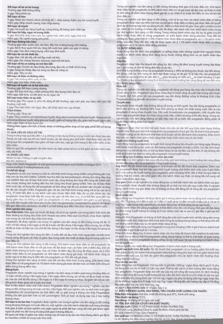 Viên nang cứng Pagalin 75mg Trường Thọ điều trị đau thần kinh, động kinh (3 vỉ x 10 viên)