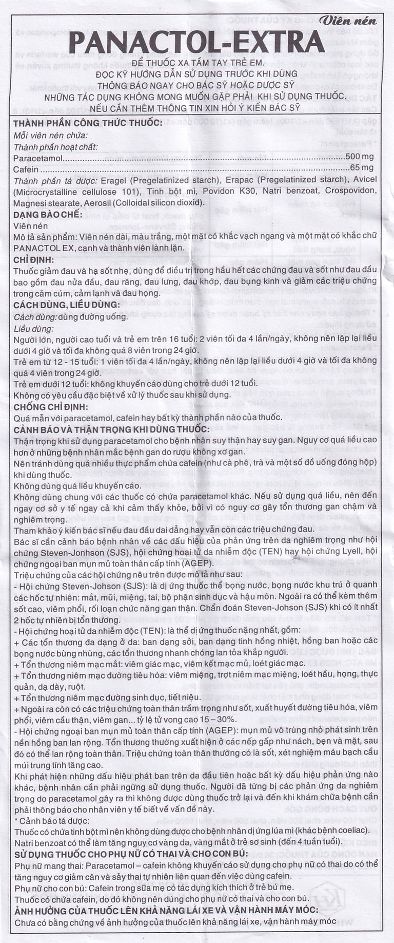 Viên nén Panactol Extra Khapharco hạ sốt, giảm đau (10 vỉ x 10 viên)