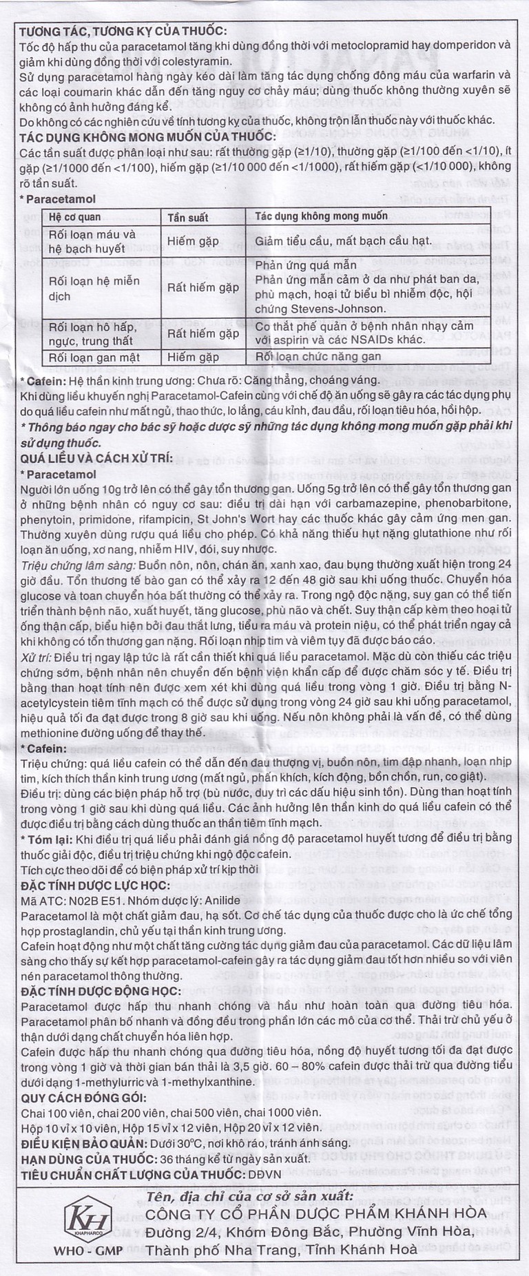 Viên nén Panactol Extra Khapharco hạ sốt, giảm đau (10 vỉ x 10 viên)