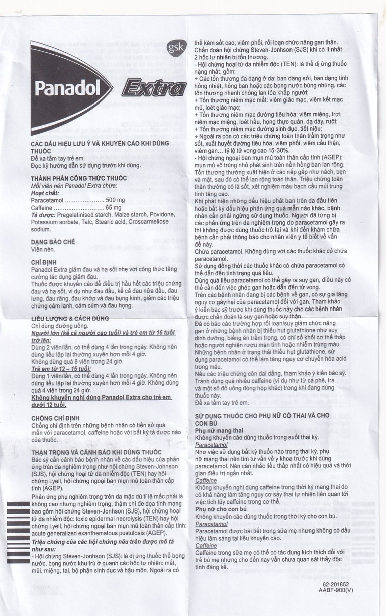 Viên nén Panadol Extra đỏ GSK giảm mạnh các cơn đau, hạ sốt, điều trị đau đầu, đau lưng (15 vỉ x 12 viên) 