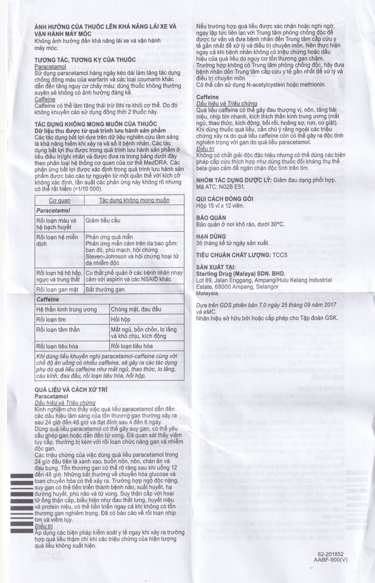 Viên nén Panadol Extra đỏ GSK giảm mạnh các cơn đau, hạ sốt, điều trị đau đầu, đau lưng (15 vỉ x 12 viên) 