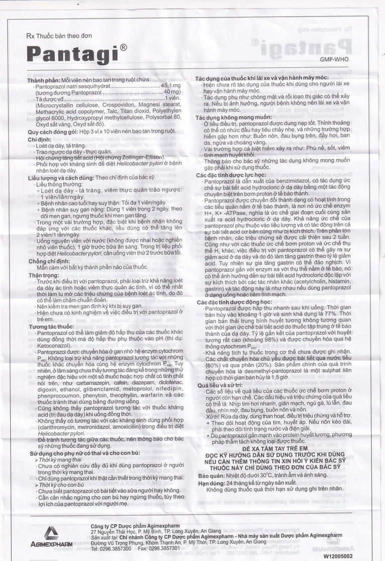Viên nén Pantagi 40mg Agimexpharm điều trị loét dạ dày - tá tràng (3 vỉ x 10 viên)