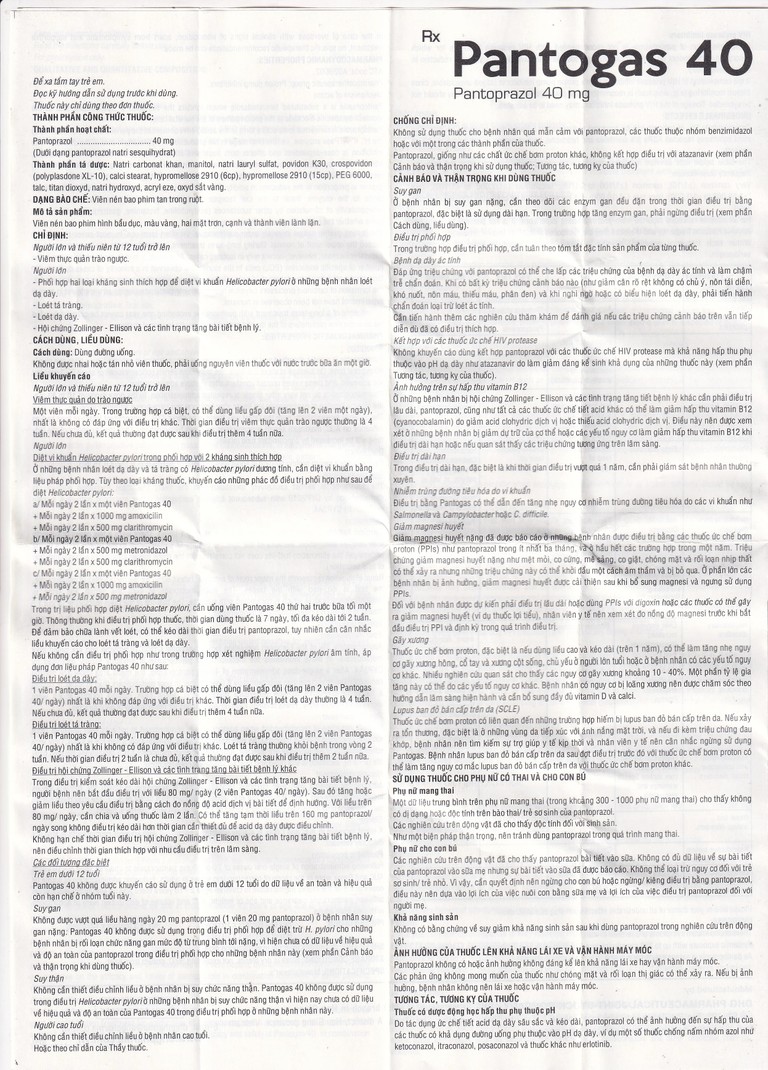 Thuốc Pantogas 40 DHG điều trị viêm thực quản trào ngược (2 vỉ x 10 viên)